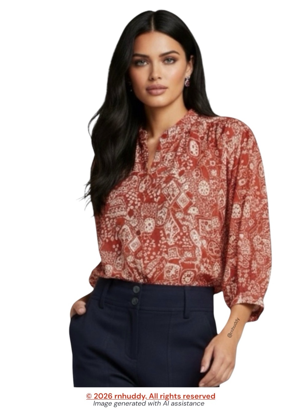 Rebecca Taylor S red/clay Labyrinth print cotton button down
